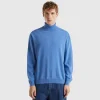 Marl blue turtle neck in pure Merino wool