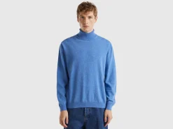 Marl blue turtle neck in pure Merino wool