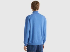 Marl blue turtle neck in pure Merino wool