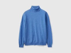 Marl blue turtle neck in pure Merino wool