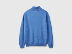 Marl blue turtle neck in pure Merino wool