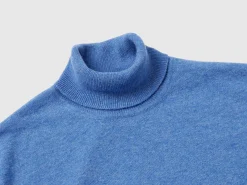 Marl blue turtle neck in pure Merino wool