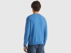 Marl blue V-neck sweater in pure Merino Wool