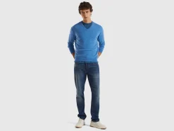 Marl blue V-neck sweater in pure Merino Wool