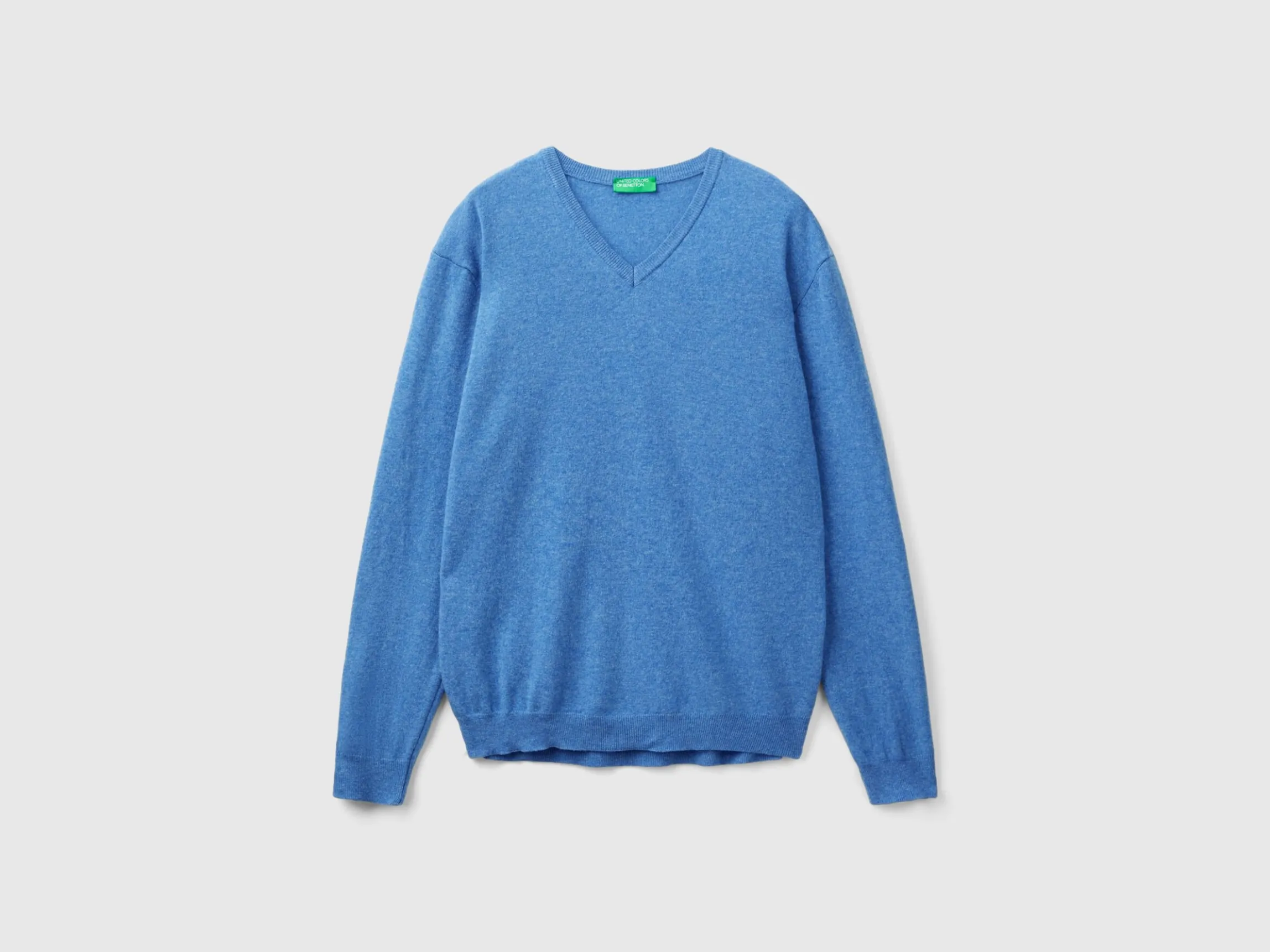 Marl blue V-neck sweater in pure Merino Wool