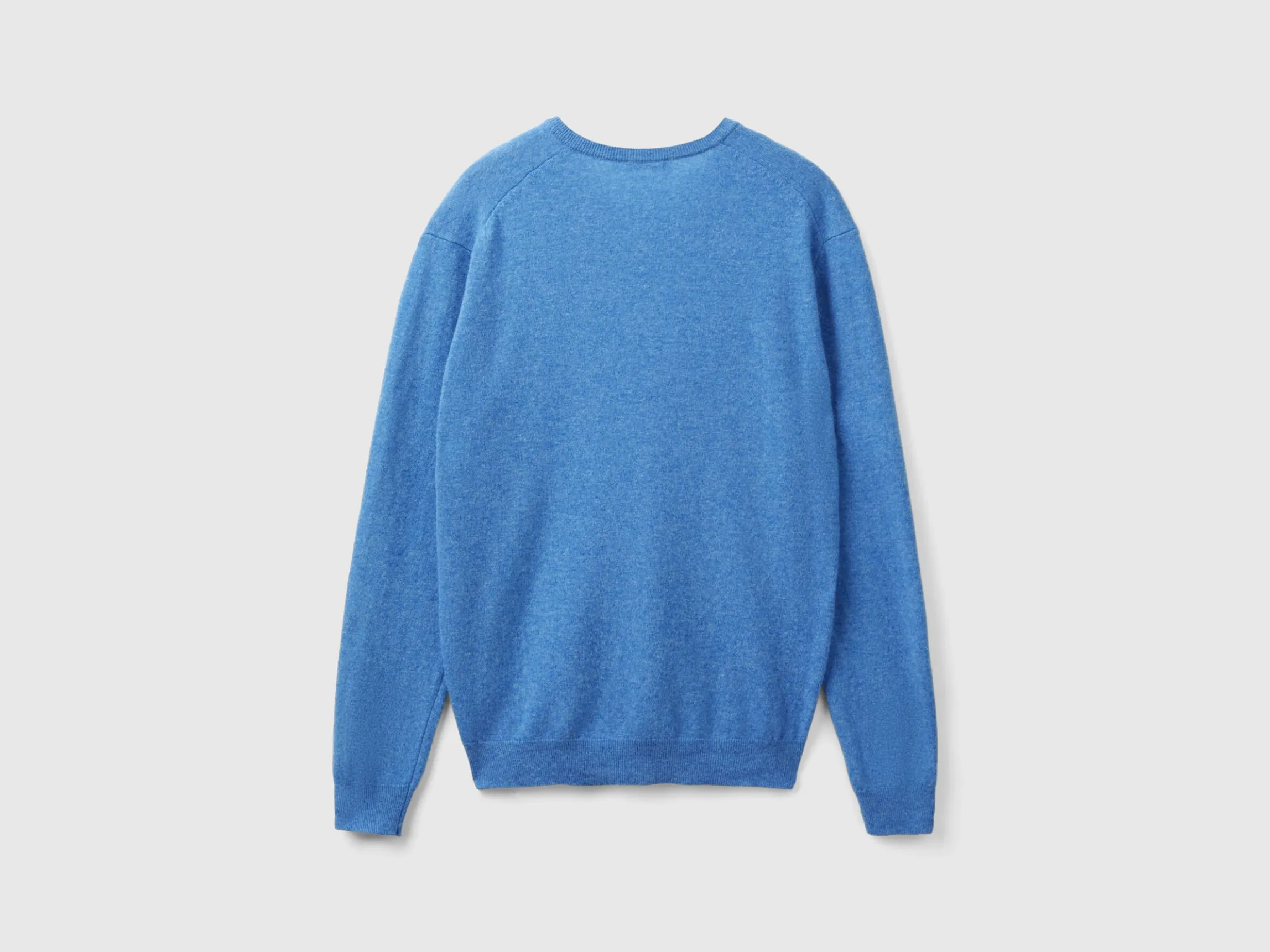 Marl blue V-neck sweater in pure Merino Wool