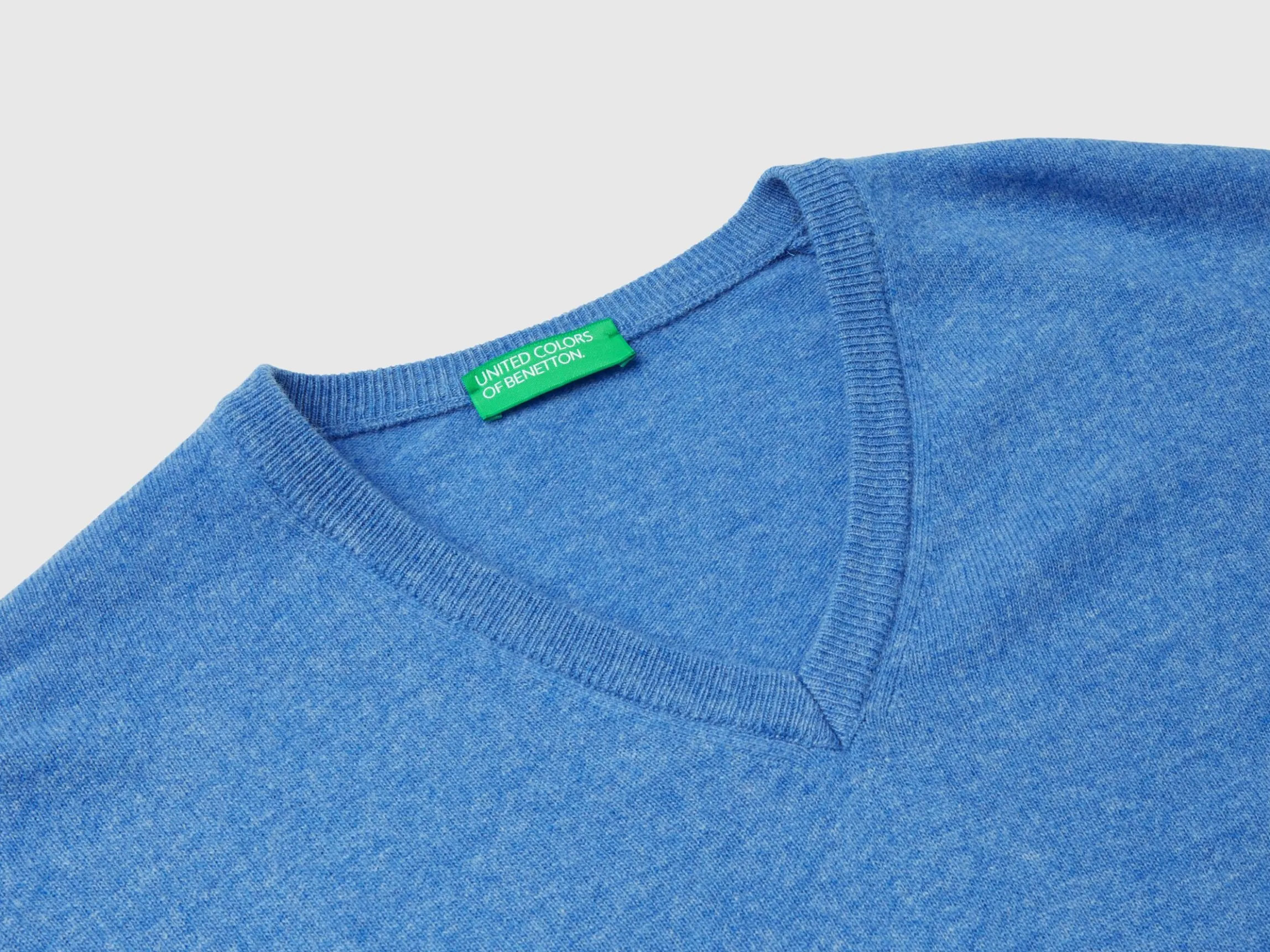 Marl blue V-neck sweater in pure Merino Wool