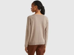 Marl brown crew neck sweater in wool and cashmere blend