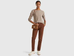 Marl brown crew neck sweater in wool and cashmere blend