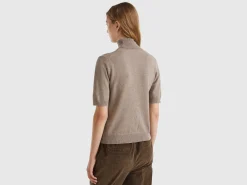 Marl brown short sleeve turtleneck in cashmere blend