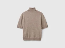 Marl brown short sleeve turtleneck in cashmere blend