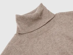 Marl brown short sleeve turtleneck in cashmere blend