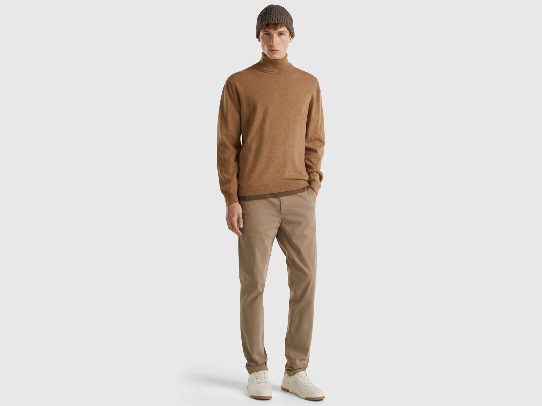 Marl brown turtleneck in pure Merino wool
