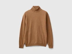 Marl brown turtleneck in pure Merino wool
