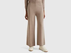 Marl brown wide trousers in wool and cashmere blend