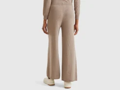 Marl brown wide trousers in wool and cashmere blend