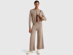 Marl brown wide trousers in wool and cashmere blend