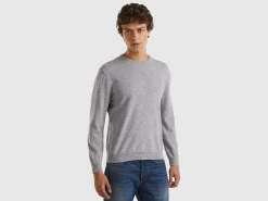 Marl gray crew neck sweater in pure Merino wool