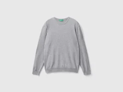 Marl gray crew neck sweater in pure Merino wool