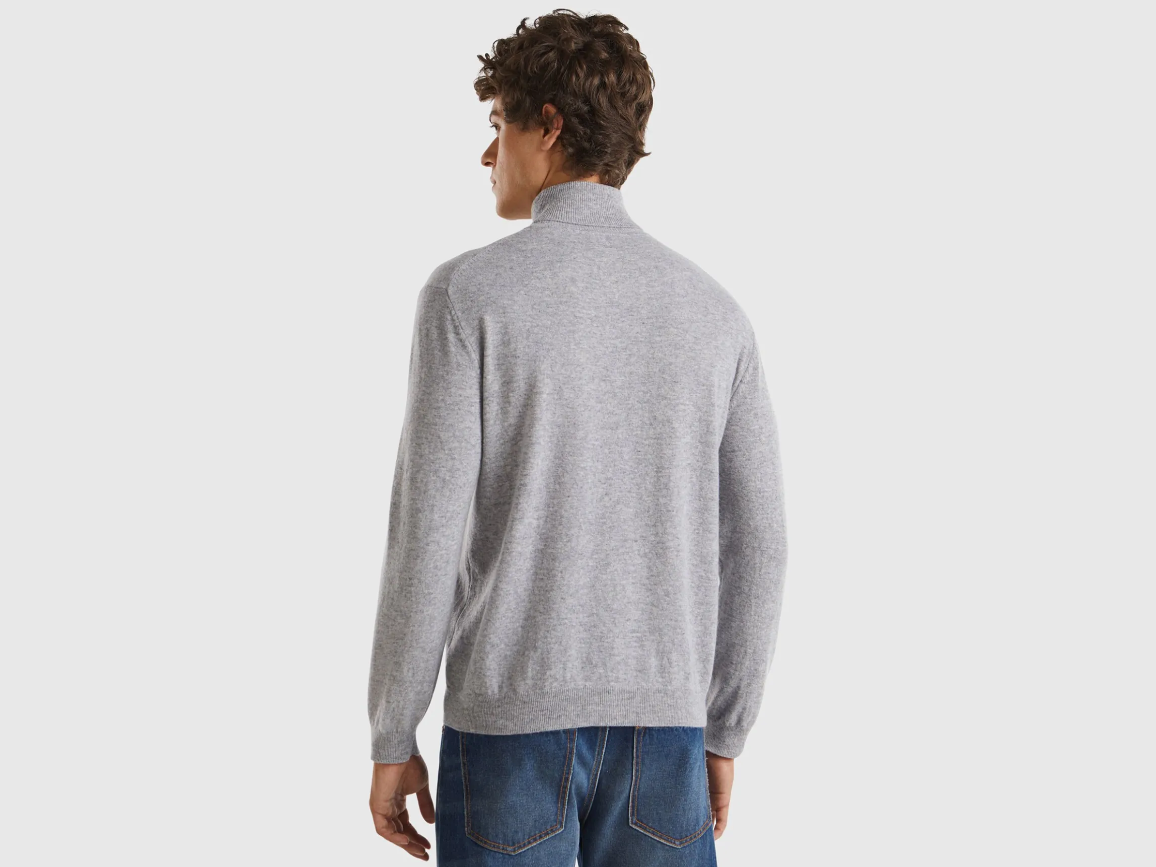 Marl gray turtleneck in pure Merino wool