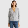 Marl gray V-neck cardigan in pure Merino wool