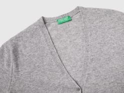 Marl gray V-neck cardigan in pure Merino wool