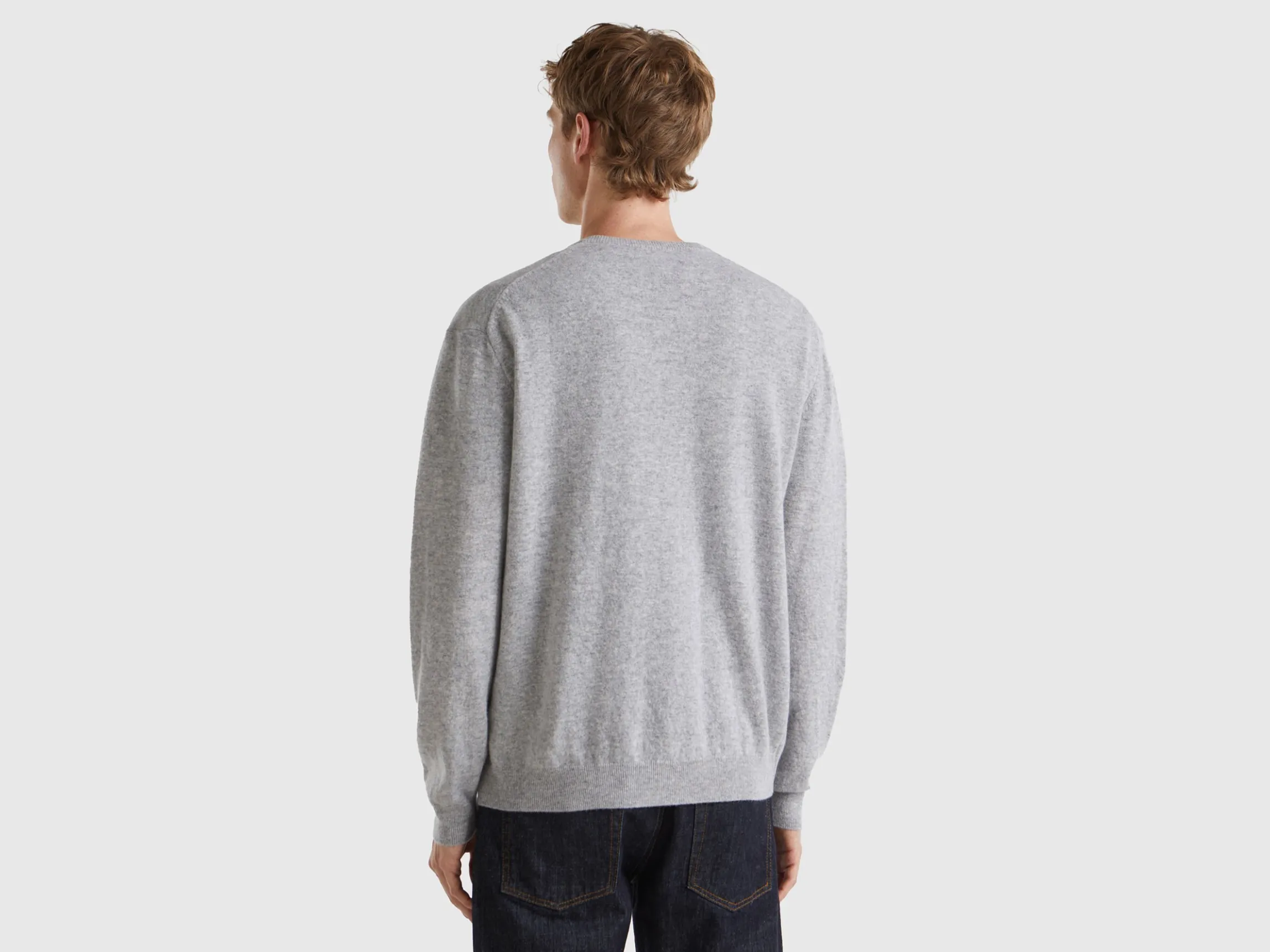 Marl gray V-neck sweater in pure Merino wool