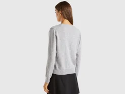 Marl gray V-neck sweater in pure Merino wool