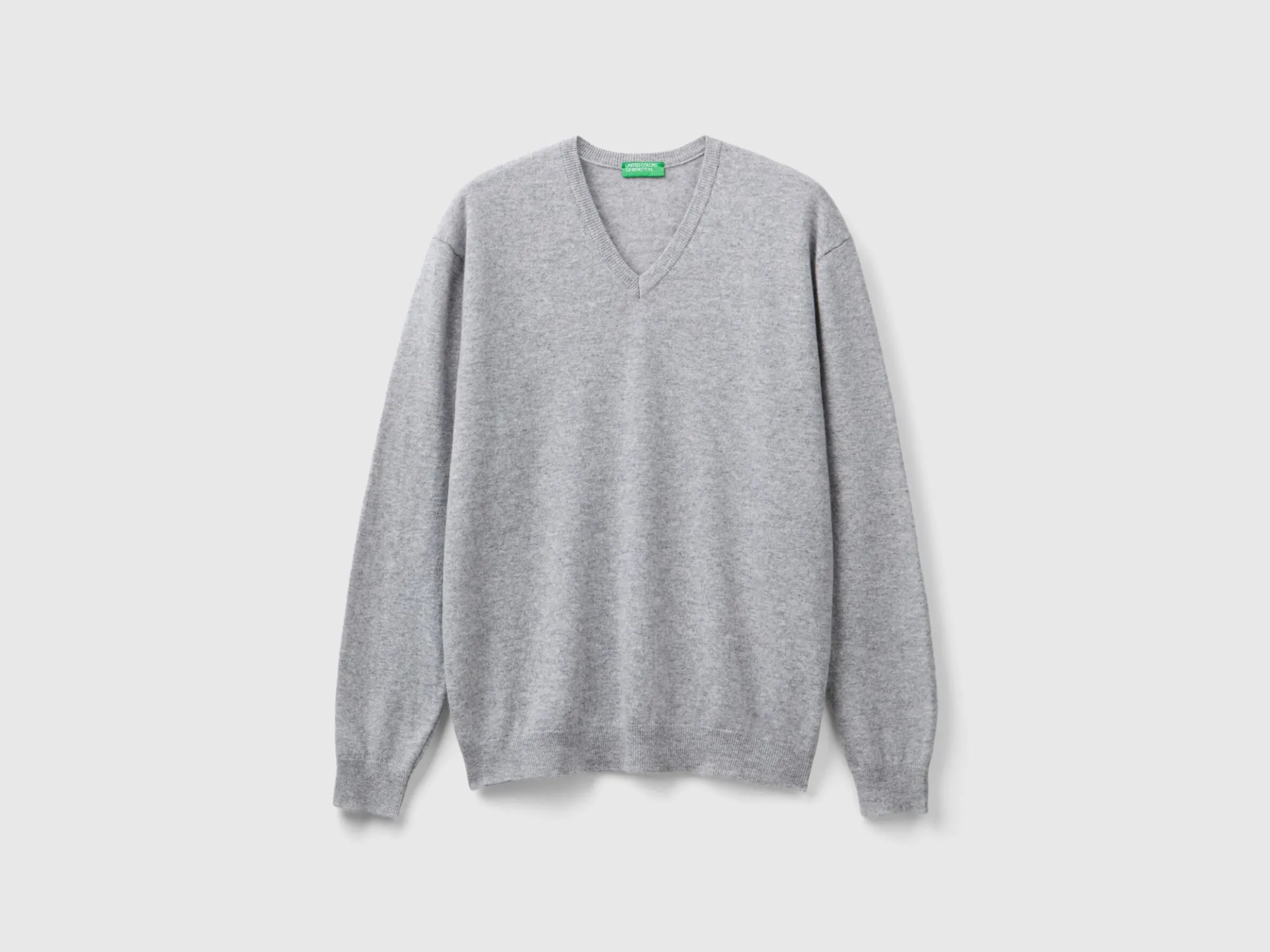 Marl gray V-neck sweater in pure Merino wool
