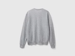 Marl gray V-neck sweater in pure Merino wool