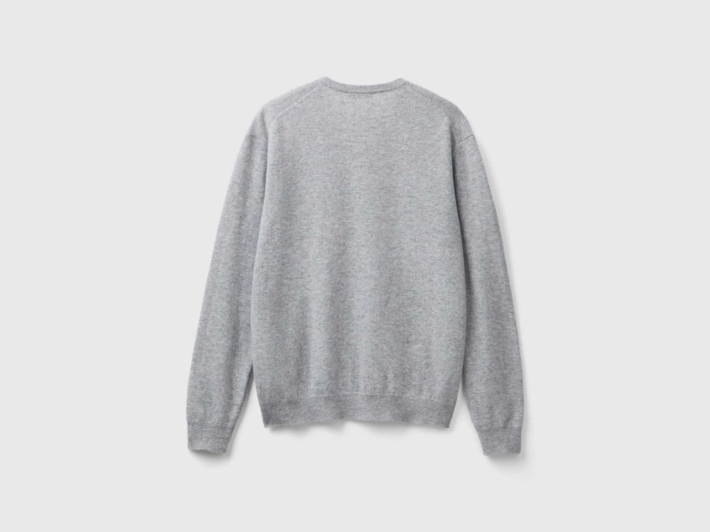 Marl gray V-neck sweater in pure Merino wool