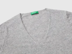 Marl gray V-neck sweater in pure Merino wool