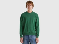 Marl green crew neck sweater in pure Merino wool