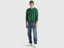 Marl green crew neck sweater in pure Merino wool