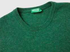 Marl green crew neck sweater in pure Merino wool