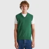 Marl green vest in pure Merino wool