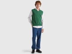 Marl green vest in pure Merino wool