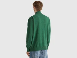 Marl green zip-up sweater in 100% Merino wool