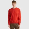 Marl orange crew neck sweater in pure Merino wool