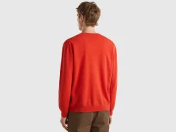 Marl orange crew neck sweater in pure Merino wool