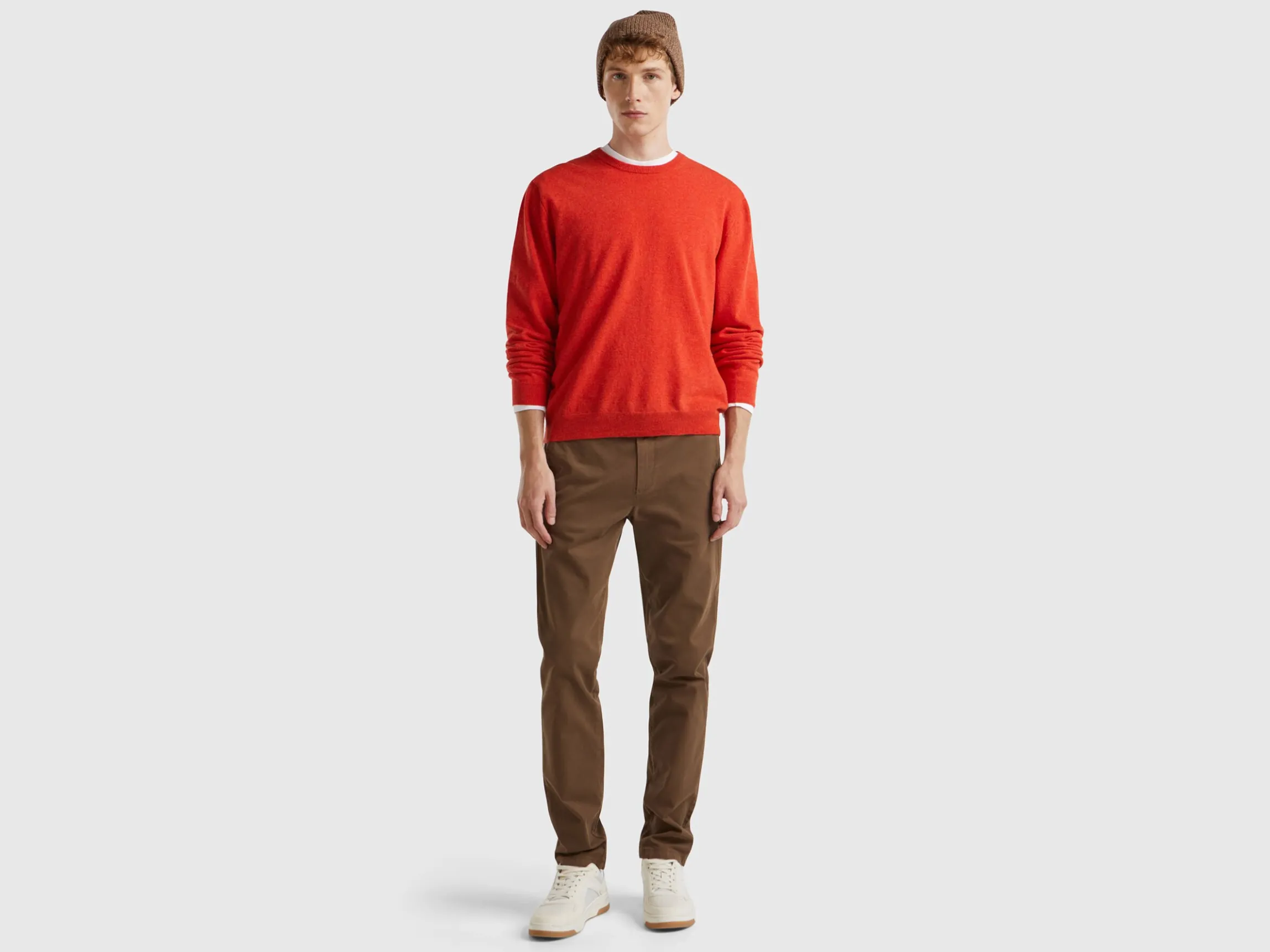 Marl orange crew neck sweater in pure Merino wool