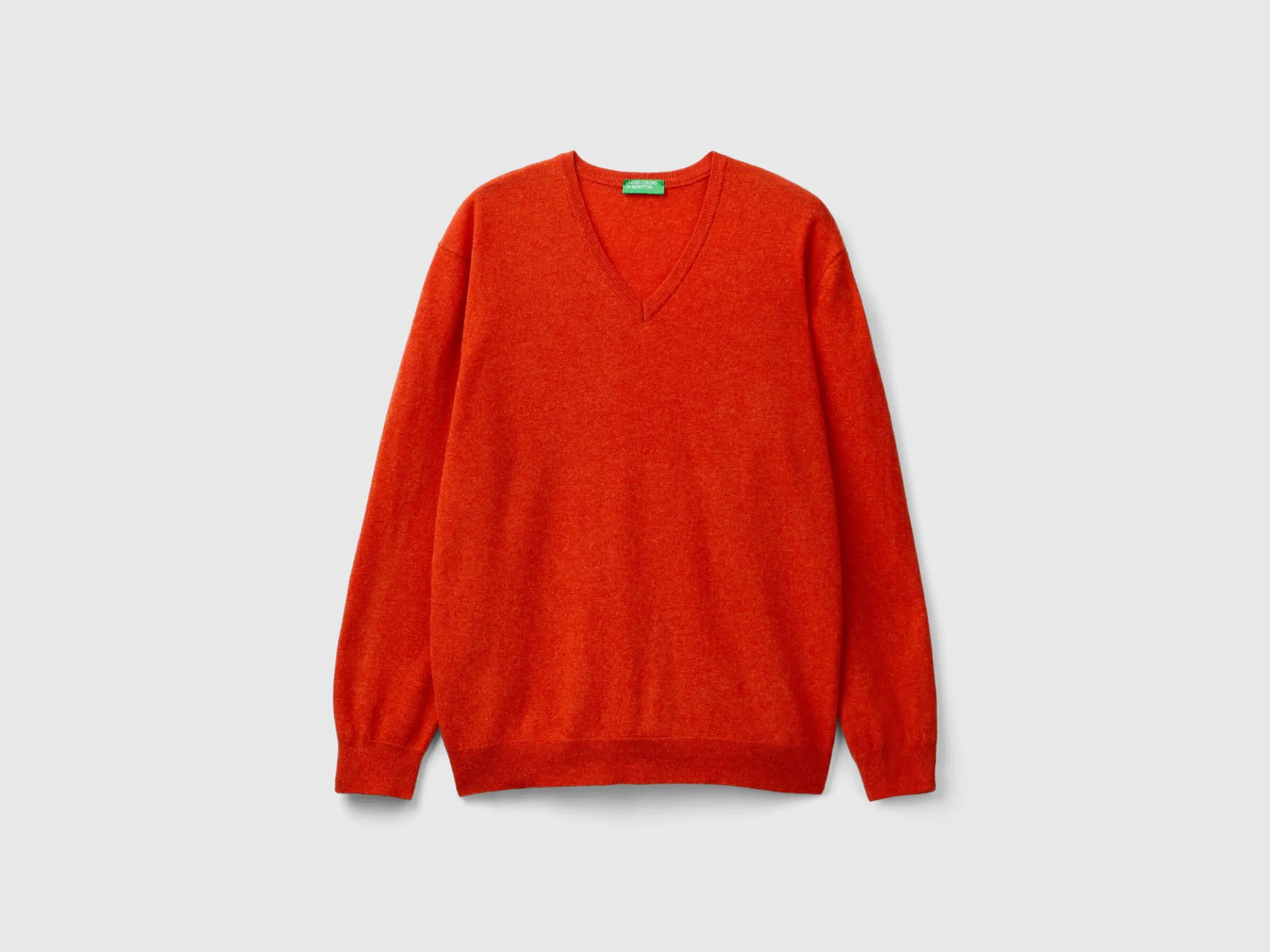 Marl orange V-neck sweater in pure Merino wool