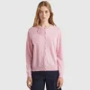Marl pink crew neck cardigan in pure Merino wool
