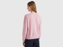 Marl pink crew neck cardigan in pure Merino wool