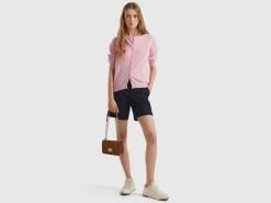 Marl pink crew neck cardigan in pure Merino wool