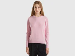 Marl pink crew neck sweater in pure Merino wool