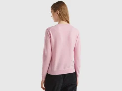 Marl pink crew neck sweater in pure Merino wool