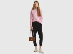 Marl pink crew neck sweater in pure Merino wool
