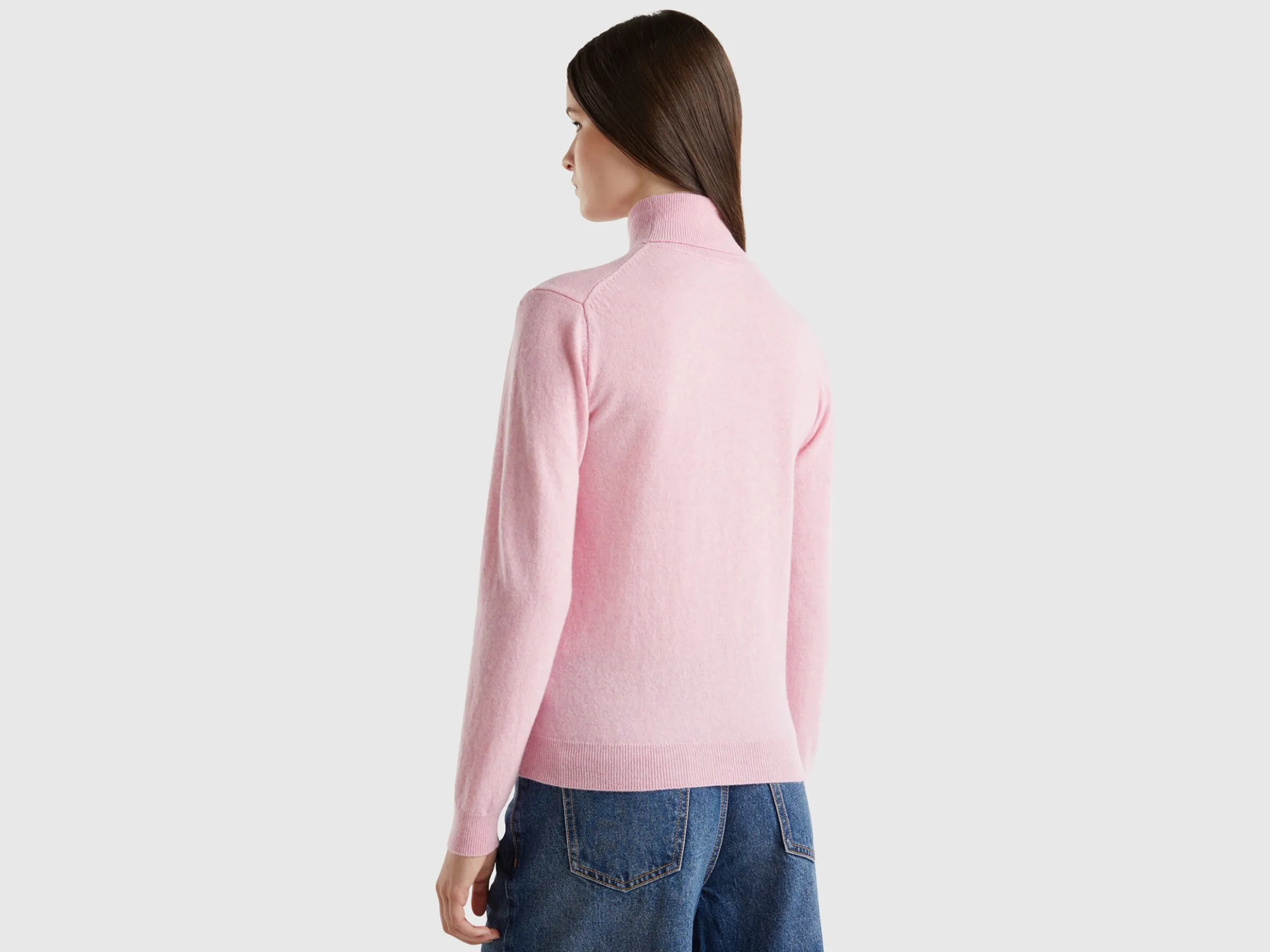 Marl pink turtleneck sweater in pure Merino wool