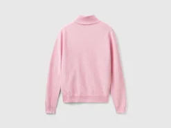 Marl pink turtleneck sweater in pure Merino wool